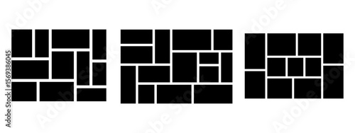 Frame and photo design for brand cards with black illustration and grid layout. Great for a mosaic moodboard or collage image with modern feel.