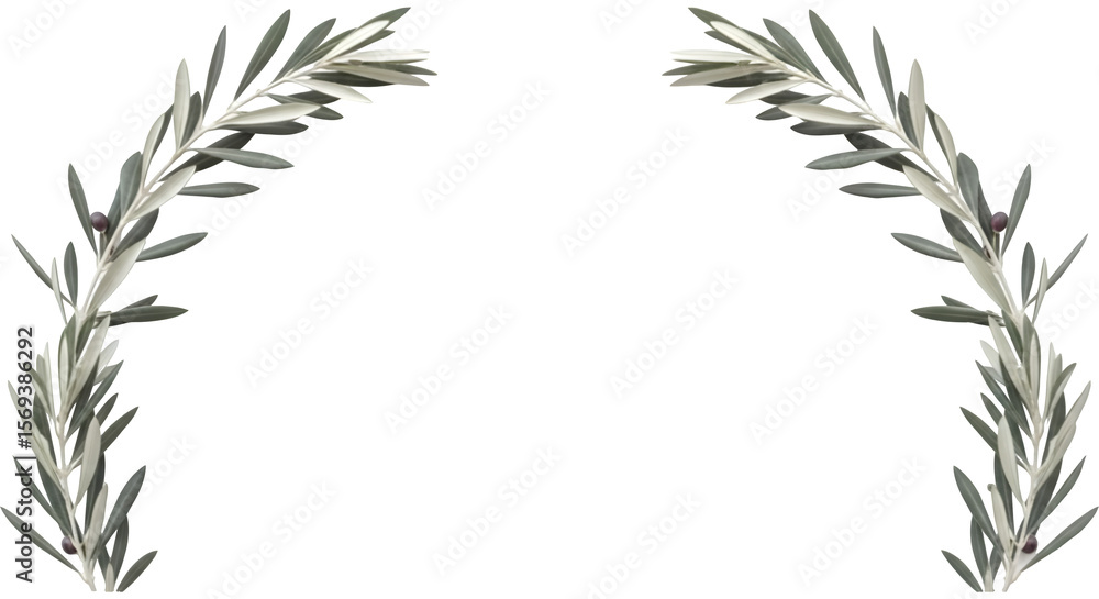 Fototapeta premium Elegant Olive Branches Forming an Arched Frame on Black