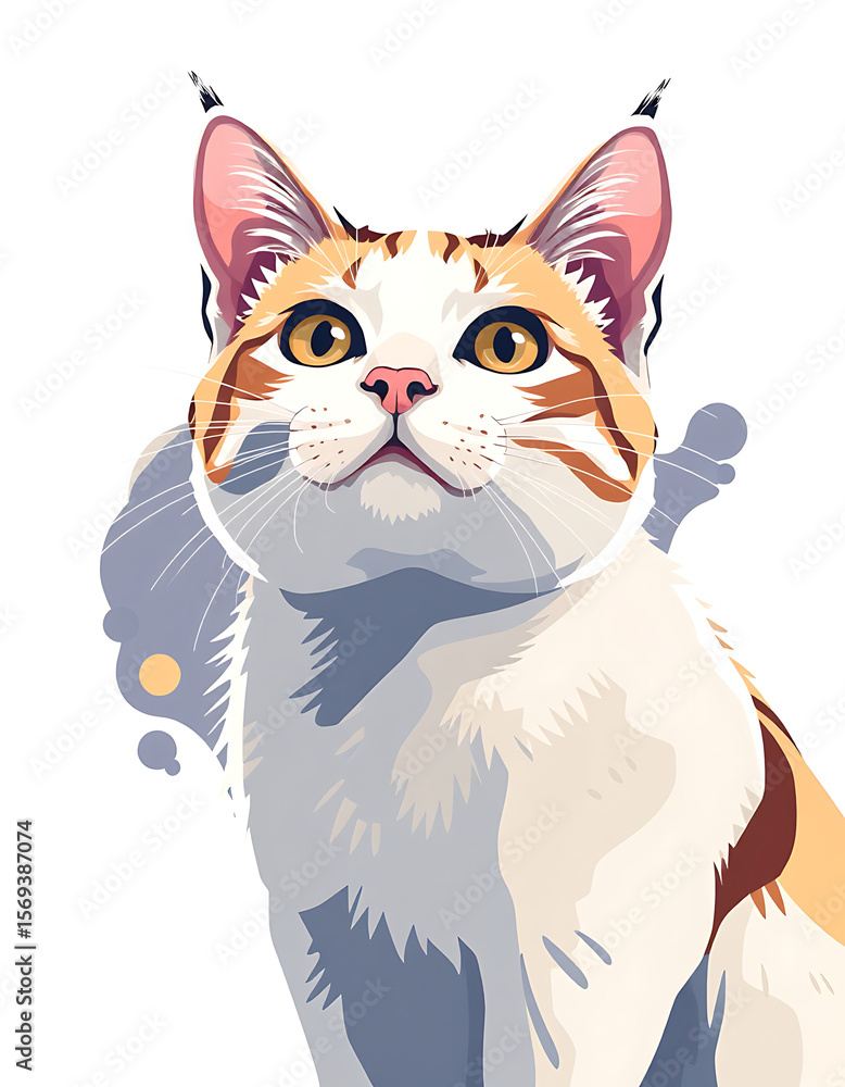 Fototapeta premium Captivating Calico Cat Portrait – Expressive Feline with Striking Colors