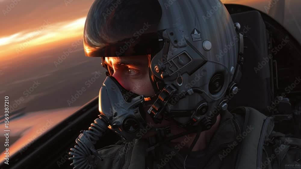 Aviation Sentinel: A determined aviator, clad in a flight helmet ...