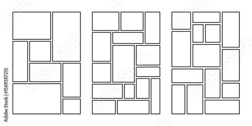 Vector layout with moodboard and photo frame for picture collage or album background. Use for banner or flyer with manga-inspired design. Perfect for panel or business mockup.