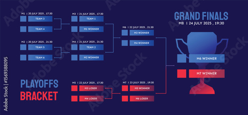 red and blue playoffs bracket on a dark blue background, for tournament esport, and sport