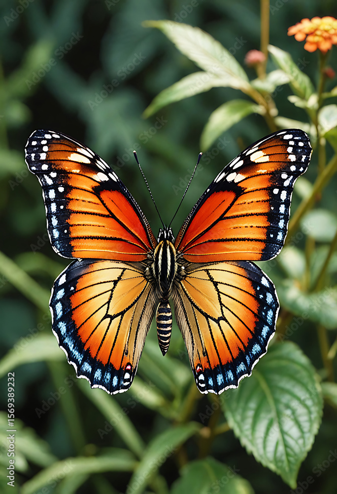 Fototapeta premium Monarch Butterfly on Orange Blossom – Stunning Macro of Nature’s Elegance