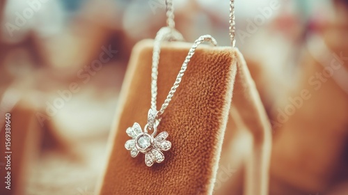 Elegant Diamond Flower Pendant Necklace on Luxurious Velvet Display