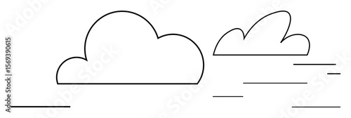 Simple cloud outlines accented by horizontal wind streaks across a minimalist design. Ideal for weather, speed, environment, simplicity, air, motion, and airy simple landing page