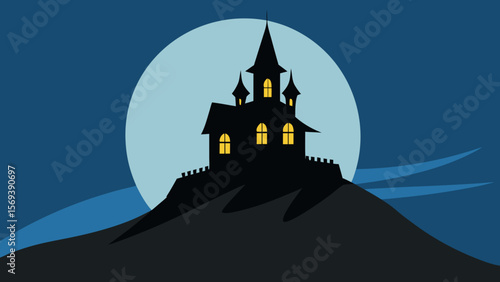 Low angle view looking up at a spooky haunted house against a dark sky