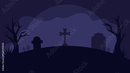 Dark moody background with silhouettes of trees and a mysterious full moon