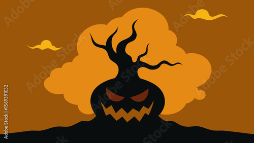 Jack o lantern with smoke billowing from its mouth in a dark spooky night