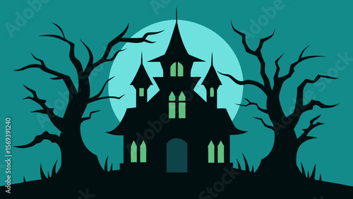 Vector illustration of a haunted house with misshapen windows and a spooky chimney