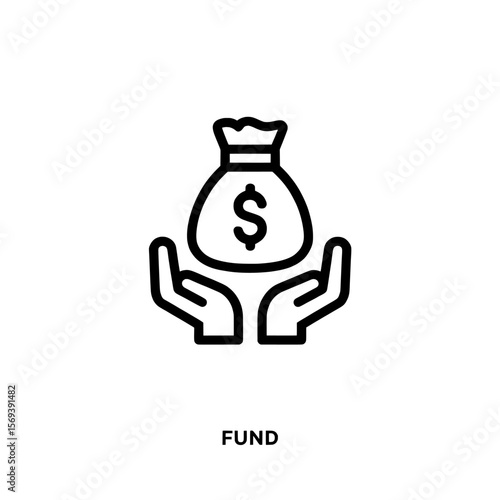A money bag with dollar sign held by two hands in a simple line art on transparent background , no background