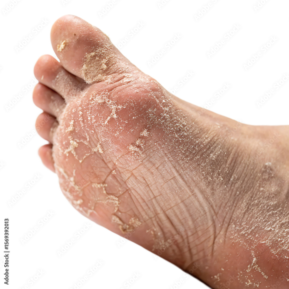 Fototapeta premium Foot with dry skin and peeling, isolated PNG transparent background