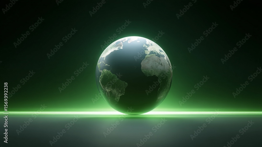 Fototapeta premium Saving the Planet Through Environmental Protection Efforts, A glowing globe with a neon green background, symbolizing connectivity and the digital world.