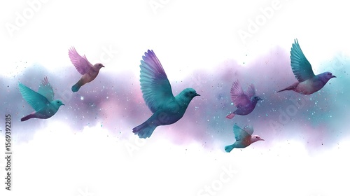 Birds fly in watercolor