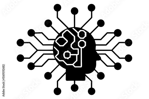 black circuit head design clip art preview