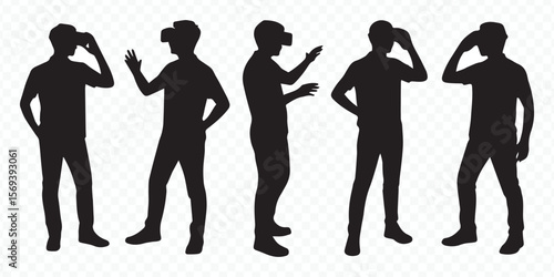 virtual reality headset silhouettes in diverse interactive poses