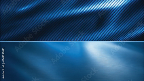 Abstract blue metal background reflecting the tranquil light of a summer sky over the ocean horizon