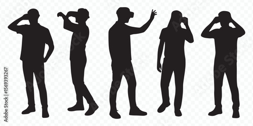 virtual world exploration represented by vr headset silhouettes
