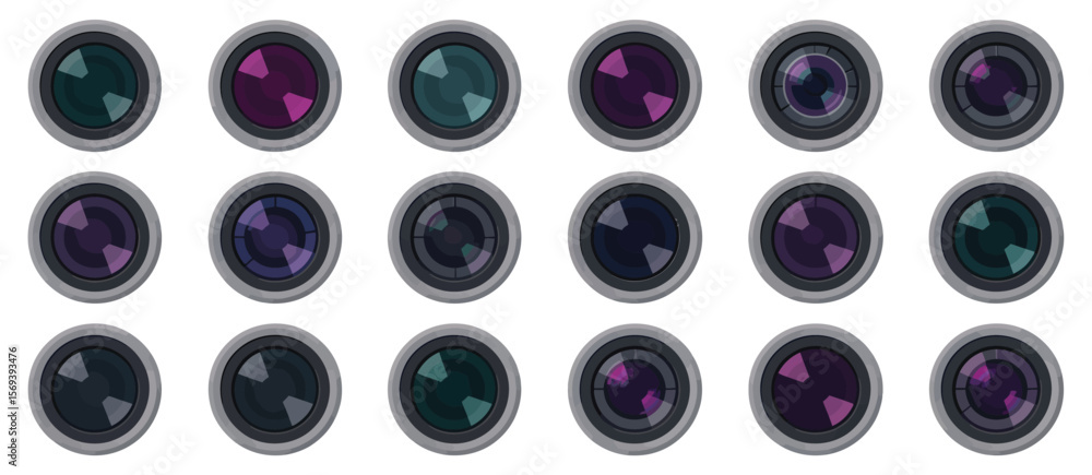 Set of Colorful Cartoon Camera Lenses Set of Colorful Cartoon Camera Lenses