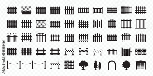 vector set of fence and barrier icons for construction architecture landscaping security garden yard and property