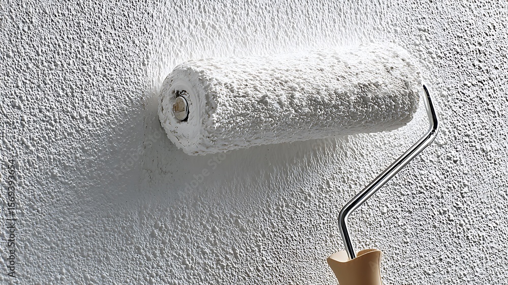 Obraz premium Applying White Paint to Textured Wall with Paint Roller