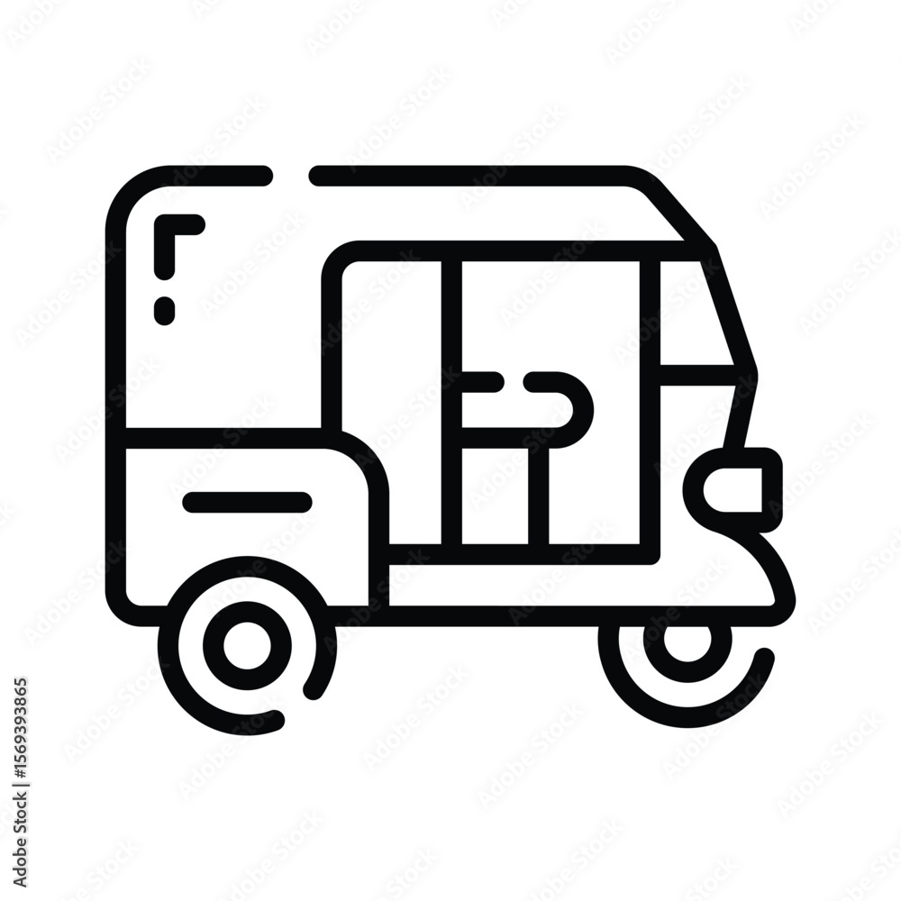 Fototapeta premium Easy to edit linear icon of three-wheeled tuk tuk