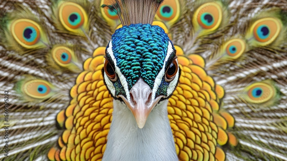 Fototapeta premium Close-up peacock, vibrant plumage