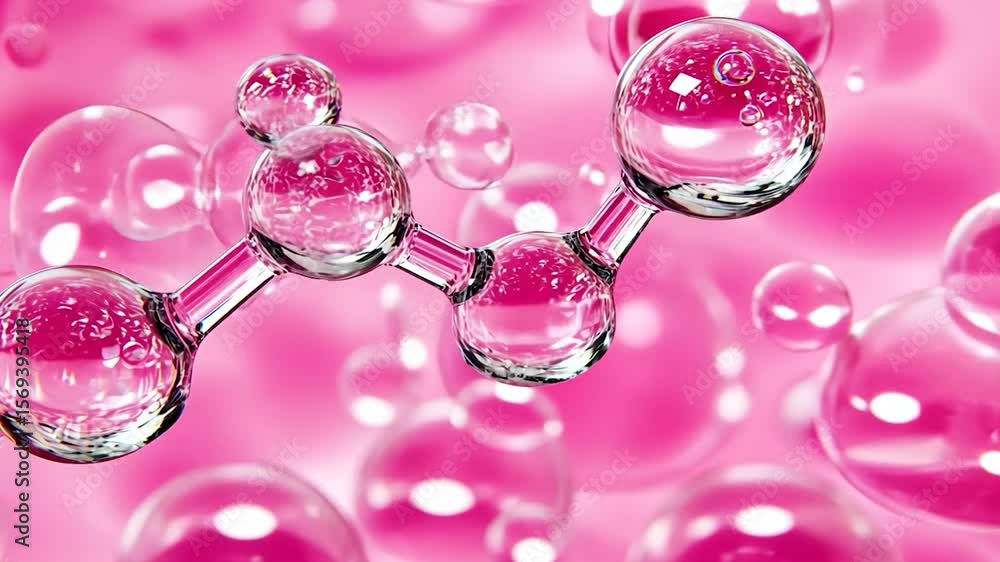 Abstract representation of molecules in a pink liquid Abstract representation of molecules in a pink liquid