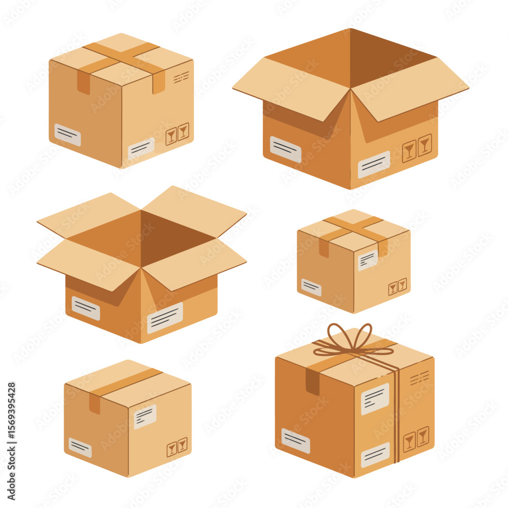 Collection Of Cardboard Boxes In Various States Collection Of Cardboard Boxes In Various States