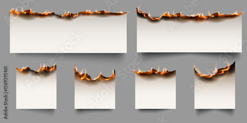 Burning paper vector realistic illustrations set