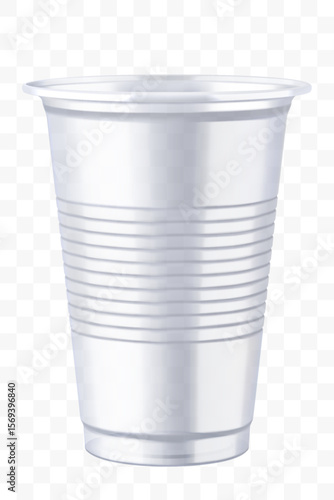 Disposable plastic cup isolated on transparent background. Transparent glossy cup for cold drinks such as soda, sparkling water, soft and alcoholic drinks, beer. Mock up