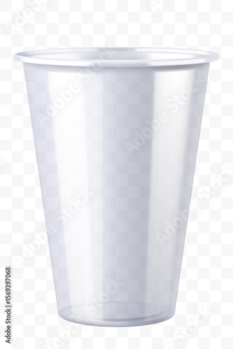Disposable plastic cup isolated on transparent background. Transparent glossy cup for cold drinks such as soda, sparkling water, soft and alcoholic drinks, beer. Mock up
