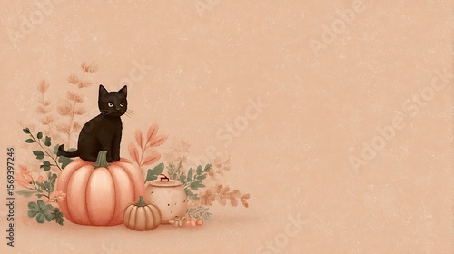 Cute autumn scene with cat