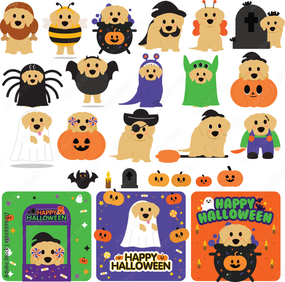 Fototapeta premium Golden Retriever Halloween Costumes and Fun