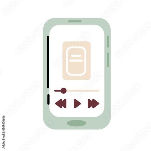 Mobile phone screen showing audiobook app interface, isolated on white background, perfect for podcast, media, and digital content