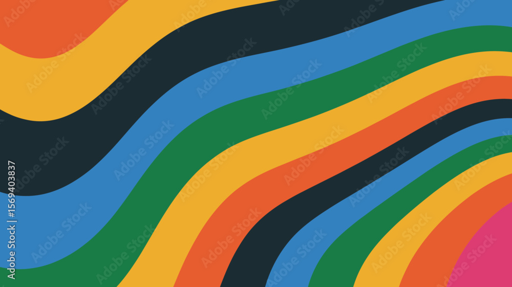 Fototapeta premium Abstract background featuring curved colorful stripes in a retro style design pattern aesthetic art