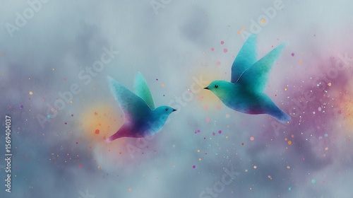 Two Birds, Watercolor Style