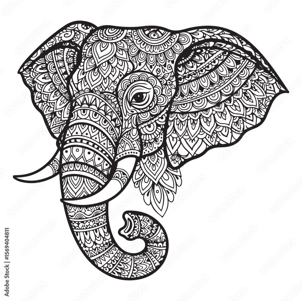 Obraz premium Decorative Elephant Head Vector with Ornamental Patterns. AI generator