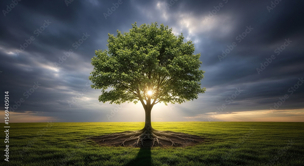 Obraz premium lonely tree in the field at sunset