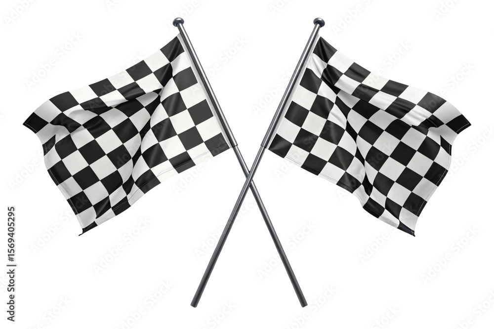 Fototapeta premium Two crossed checkered flags waving isolated on transparent background
