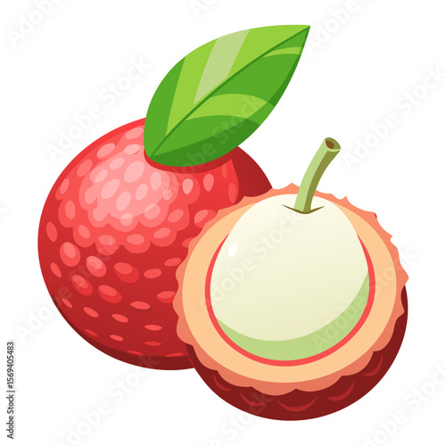Juicy Lychee Fruit Vector – Tropical Exotic with Bumpy Red Peel & Translucent Flesh (Isolated on White)