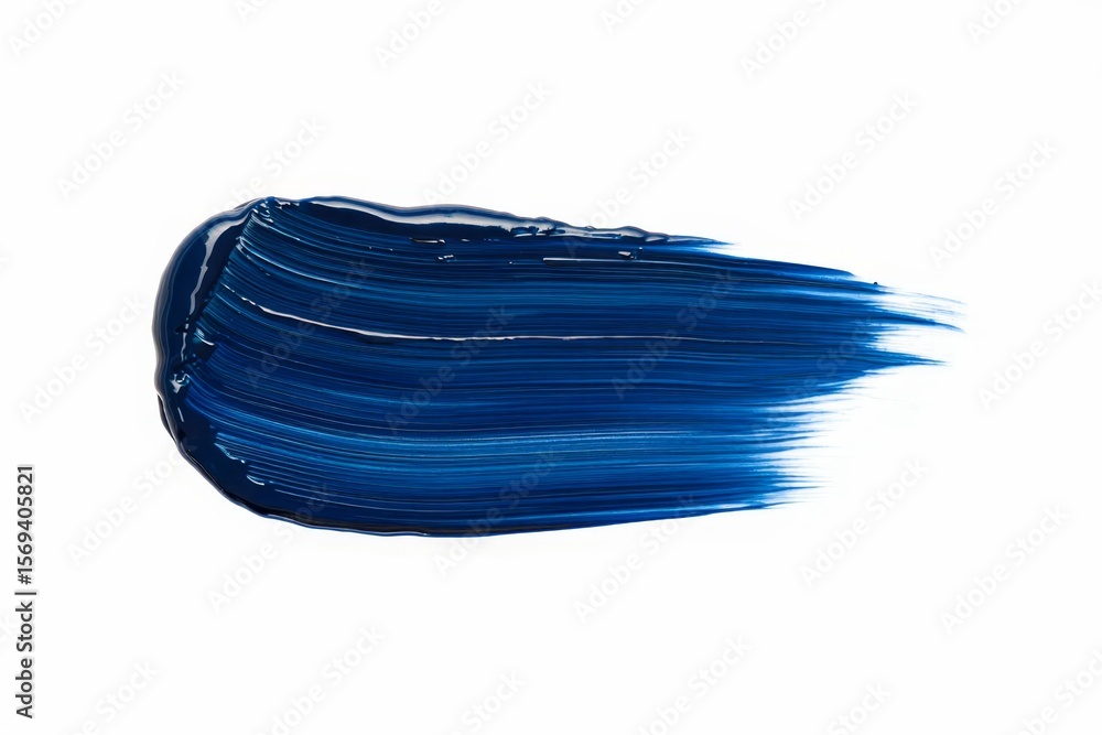 Wide navy blue brush stroke with bristles creating an abstract shape on a transparent background. Wide navy blue brush stroke with bristles creating an abstract shape on a transparent background.