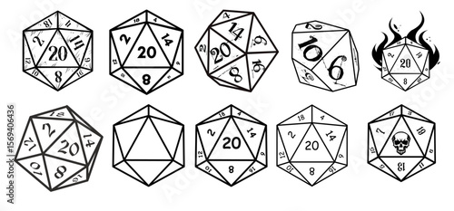 D20 dice set for role-playing games - vector illustration
