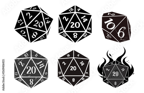 D20 dice set for role-playing games - vector illustration