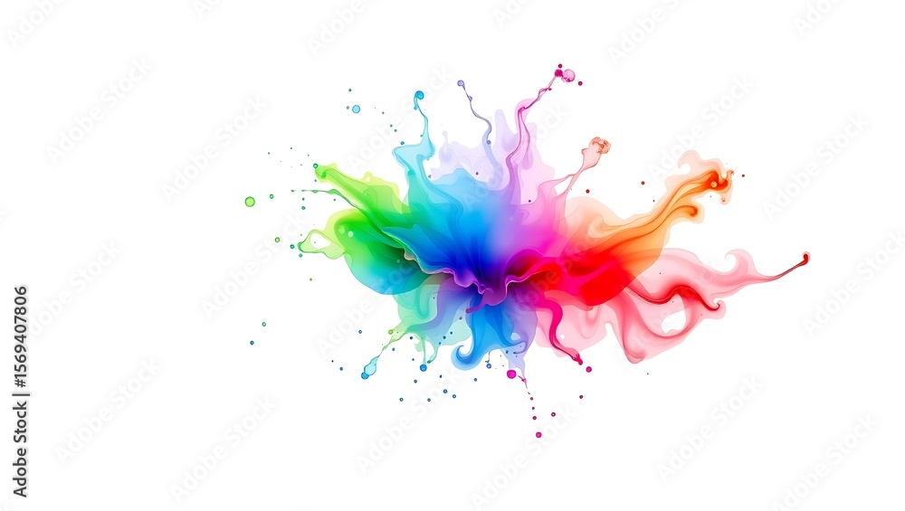 Fototapeta premium Transparent PNG available rainbow colorful ink splashes spot isolated on white or transparent png