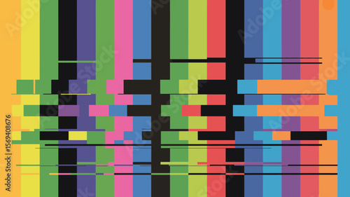 Abstract background with vertical colored bars and horizontal fragmented rectangles overlayed on top