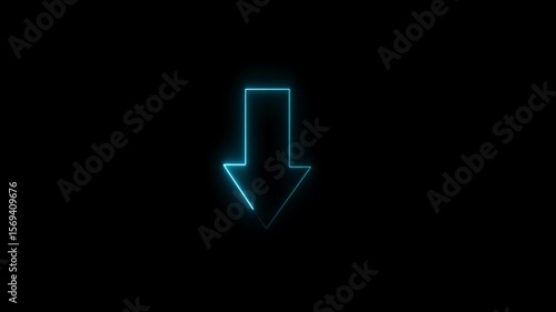 Glowing down arrow loop HD animation. neon lighting direction arrow.    neon bouncing downward arrow icon. download icon sign. animated neon line swipe down arrow. road signal icon. 
