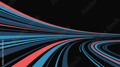 Abstract background with blue and red lines curving across a black backdrop creating a sense of movement