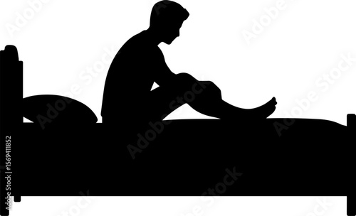 A man on bed silhouette vector illustration