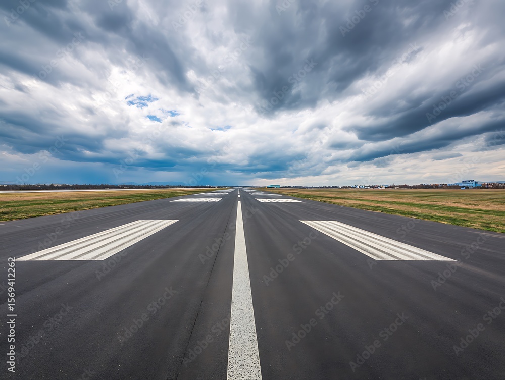 Fototapeta premium Empty runway under a stormy sky.
