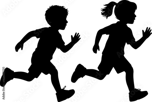 Running kids silhouette vector illustration